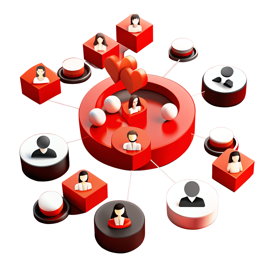 Illustration d'un réseau de personnes connectées par un nuage, symbolisant le community management